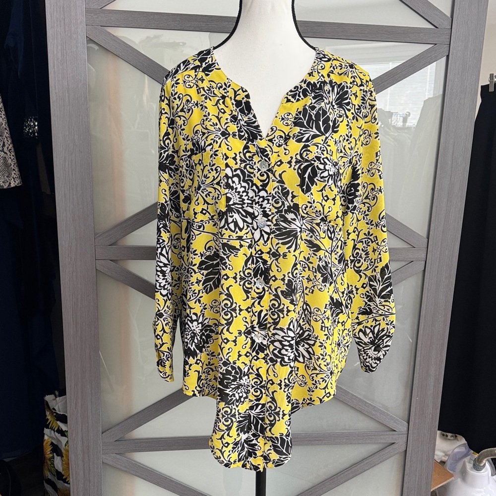 Ruby Rd. Yellow and Black Floral Blouse